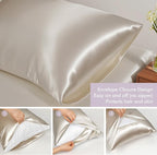 Vegan Silk Sleep Set, Vegan Silk Pillowcase with Large Scrunchie and Eye Mask for Hair and Skin, Self Care Essential Satin Night Routine Kit (Champagne Color)