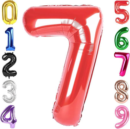 40 Inch Red Number 7 Balloon Birthday Party Decorations by Hadoife