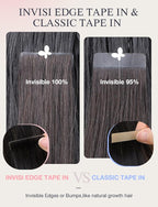 DOORES Invisible Hair Extensions Real Human Hair Tape in Invisi Edge, Dark Brown to Chestnut Brown 10 Injection Tape-ins with 10 Injection Tape-ins 50g 14 Inch, Tape in Extensions