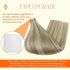 Full Shine Tape in Hair Extensions Golden Blonde Highlighted Medium Blonde 14 Inch Tape in Human Hair Extensions 50 Gram 20pcs Seamless Remy Straight Hair Real Natural Add Volume Double Sided Tape