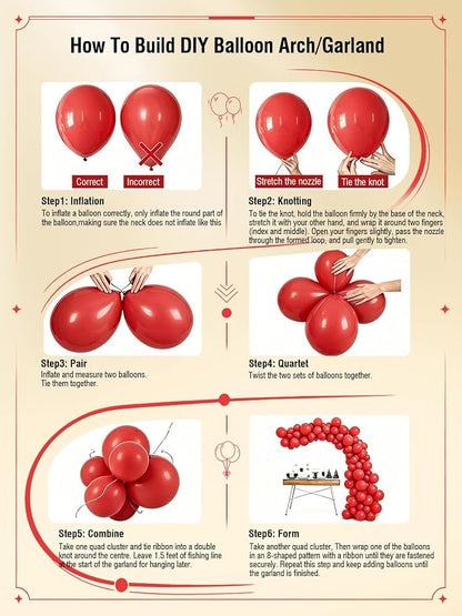 Red and Gold Balloons 60 Pcs 12 Inch Red Burgundy Latex Metallic Gold Confetti - Image 6