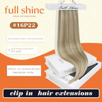 Full Shine 12 Inch Clip in Hair Extensions Real Human Hair Dark Ash Blonde Mix with Light Blonde Seamless Hair Extensions Clip in for Short Hair 8 PCS 95 G