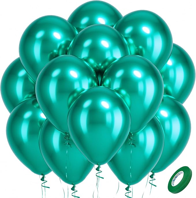 Bezente Metallic Green Balloons Latex Boho Party Balloons 100 Pack 12 inch | by Bezente