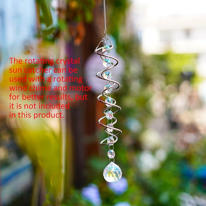 20.5in Crystal Suncatcher Gazing Ball Spiral Wind Spinner Garden Decor | - Image 7