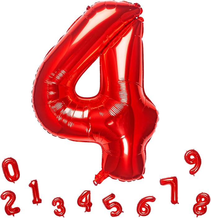 32 Inch Red Number 4 Balloons Foil Ballon Digital Birthday Party Decoration by MEIDUOCO