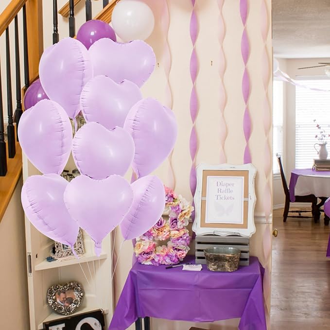 TONIFUL 30 Pcs 18 Inch Matte Pastel Lilac Heart Shape Foil Mylar Balloons | - Image 6