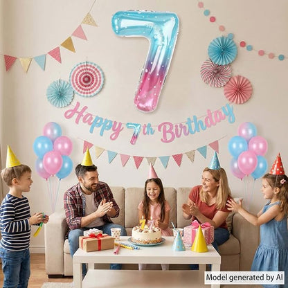 Pink Blue Number 7 Balloon 40 Inch, Foil Numeral - Image 6