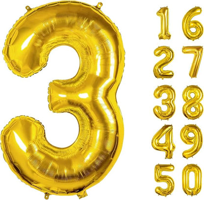 40 Inch Number Balloons 3 Gold Big Giant Jumbo Number Foil Mylar Balloons by xiangsushijie