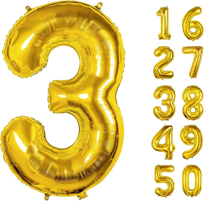 40 Inch Number Balloons 3 Gold Big Giant Jumbo Number Foil Mylar Balloons - Image 3