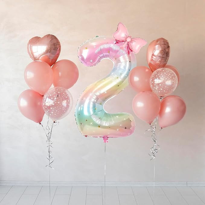 Number 2 40 Inch Rainbow Star Gradient Giant Number Balloon & Mini Bow Balloon - Image 4