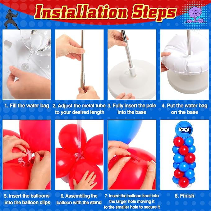 Arrowbash 2 Sets Ninja Party Decorations Ninja Adjustable Balloon Column Stand - Image 3