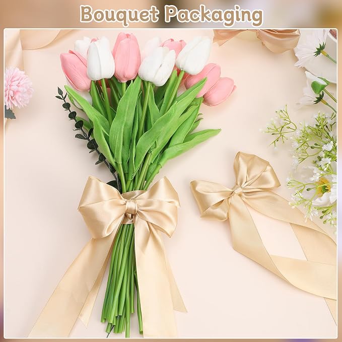 woric Champagne Gold Ribbon 1 1/2 Inch 60 Yards | Wide Gift Satin Ribbons Gold - Image 4