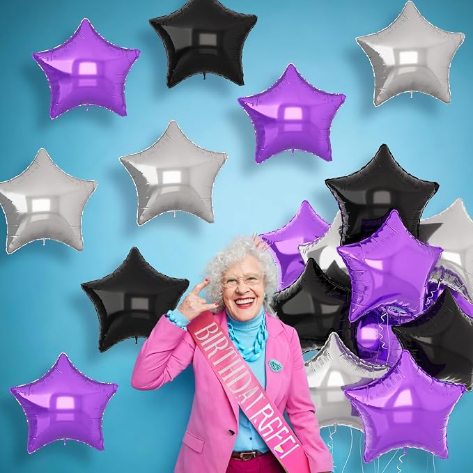 Purple Black Star Balloons 18Inch Lavender Purple Silver and Black Pentagram - Image 6