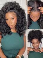 Julia Hair 7x5 Lace Water Curly Texture Wig With Finger Coil Ends Glueless Wigs Human Hair Put On and Go Invisible Lace Pre Plucked Pre Cut Bleached Knots Natural Hairline 20 Inch