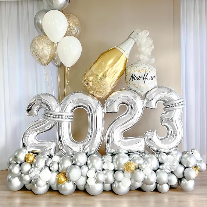 40 Inch Silver Number Balloons, Helium Mylar Foil Number Balloons - Image 6