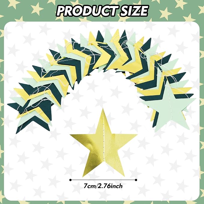 BEISHIDA 6Pcs Green and Gold Star Garland Decor Twinkle Paper Star Streamers - Image 3