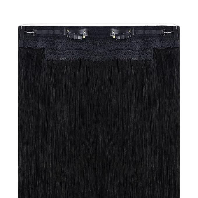 YoungSee 120G Wire Hair Extensions Human Hair Black Invisible Wire Hair Extensions Jet Black Headband Hair Extension for Women 16Inch