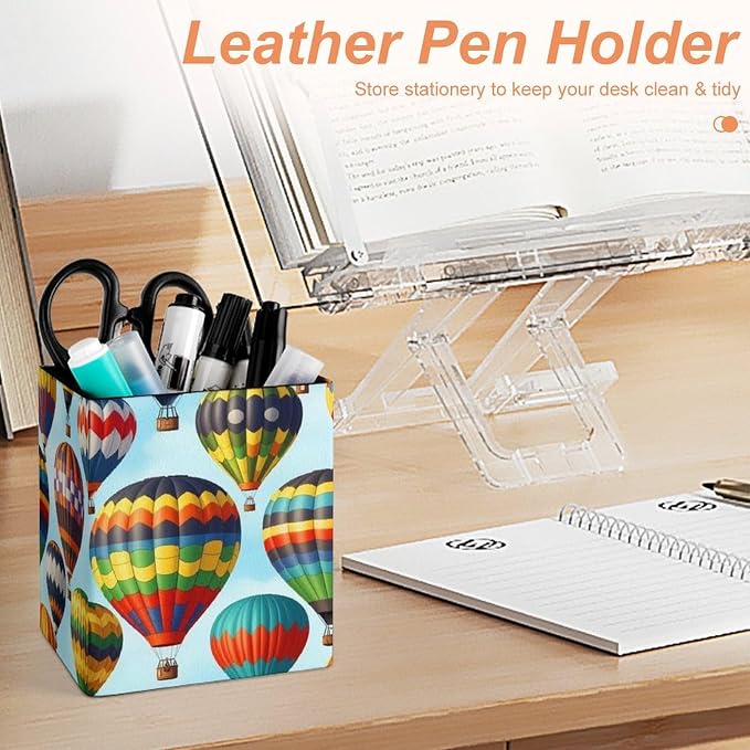 Pencil Pen Holder Hot Air Balloon Sky Cartoon Leather Pen Container Desk - Image 4