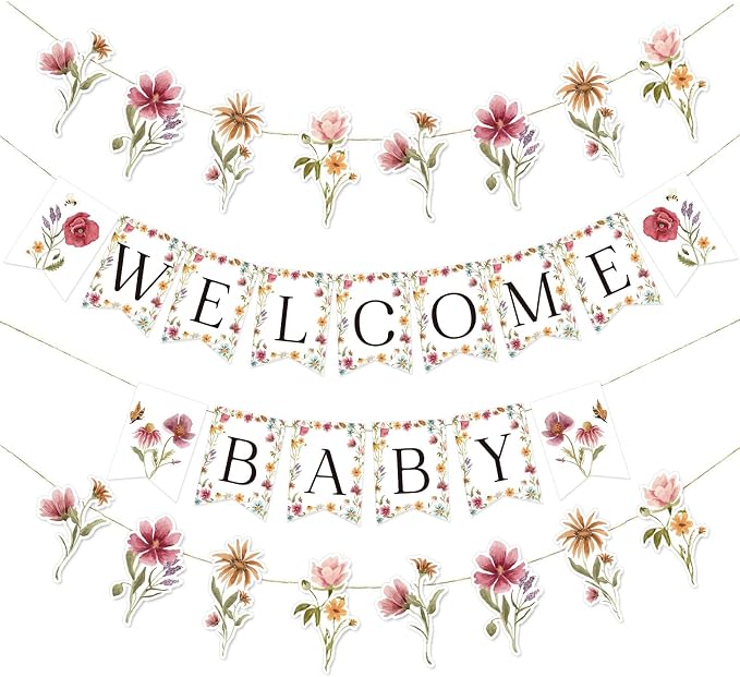 Wildflower Baby Shower Banner, Flower Birthday Party Decorations | Boho Garland by Buerhanerry