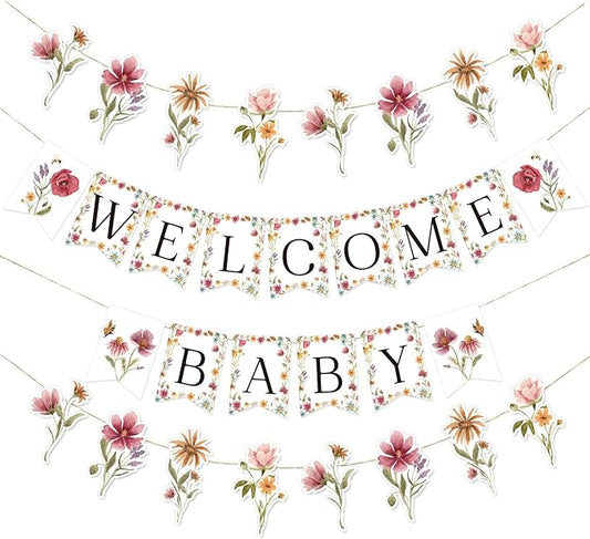 Wildflower Baby Shower Banner, Flower Birthday Party Decorations | Boho Garland by Buerhanerry
