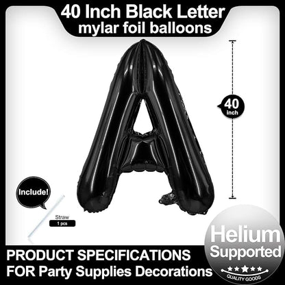 40 Inch Black Letter A Balloons, DIY Phrase Foil Alphabet Letter A Balloons DIY - Image 2