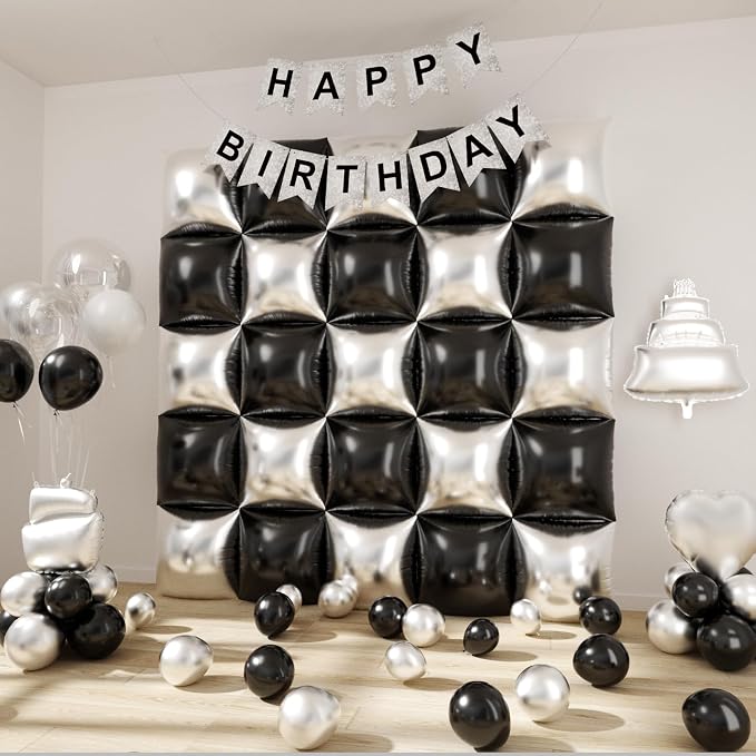 Black and Silver Balloons Wall Tunnel Backdrop Double Sided Chrome Silver - Image 7