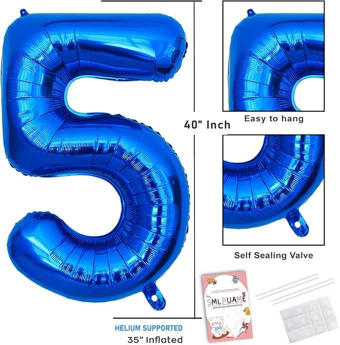 40 Inch Navy Blue 5 Balloon for 5th Birthday Party, Helium Giant Foil Number 5 - Image 5