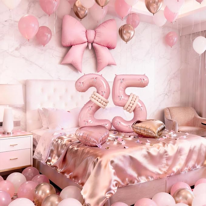 Light Pink 5 Balloon Number, Retro Blush Pink Gold Beige Nude Latex Balloons 5 - Image 5