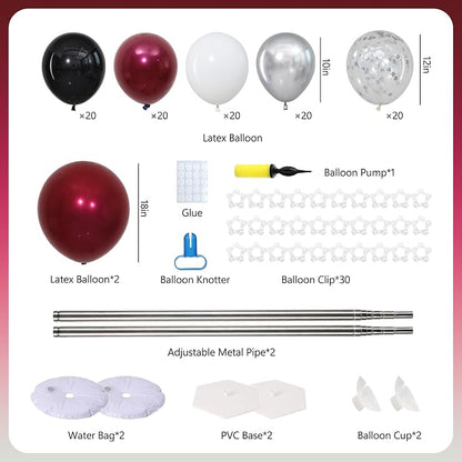 Burgundy Silver Black Balloon Column Stand Kit of 2 | 102Pcs Maroon Balloons - Image 3