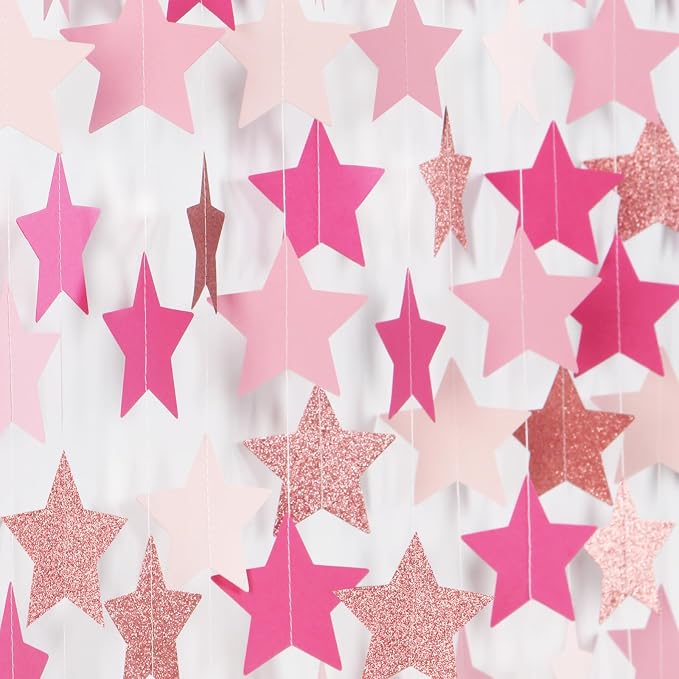 Hot-Pink Rose-Gold Party Decorations Garland - 62ft Twinkle Little Star Hanging by Hugtmr