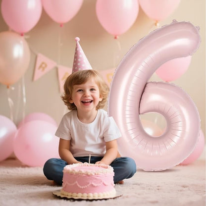 Light Pink Number 6 Balloon, 40 Inch Giant Mylar Number Balloons, Large Foil - Image 5