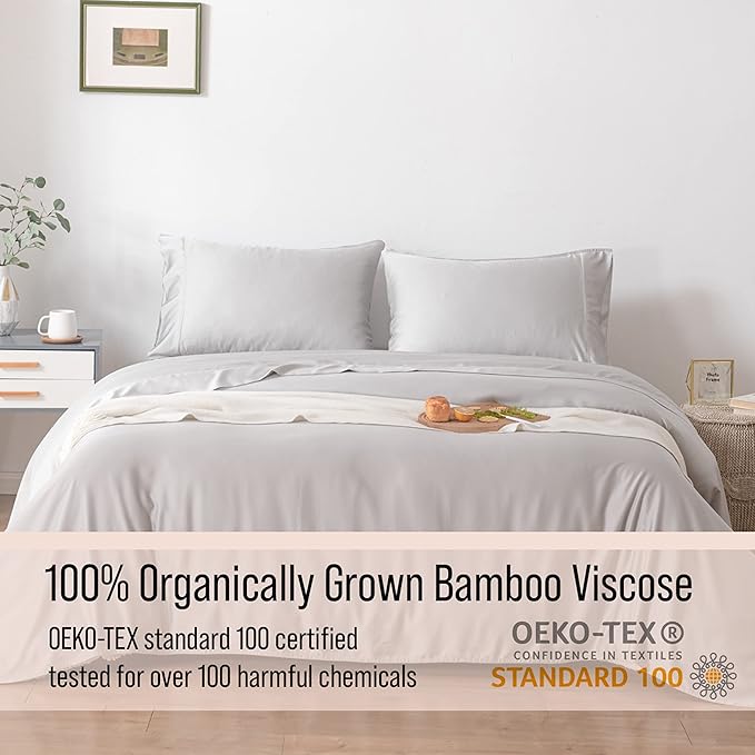 Bella Coterie | Luxury Bamboo Viscose King Size Pillowcase Set | 100% Organically Grown | Ultra Soft | Cooling | 2 Pcs [Grey Mist]