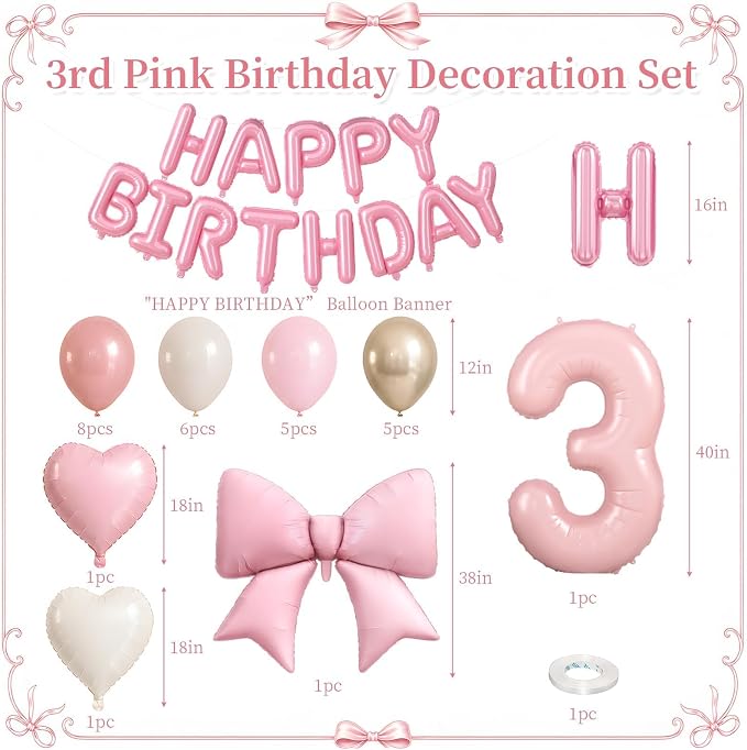 Dusty Pink Number 3 Balloon, 3rd Birthday Decorations - Image 2