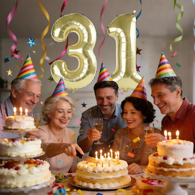 40 Inch Number 31 Balloons for 31st Birthday Party Decorations, 0-100 Champagne - Image 2