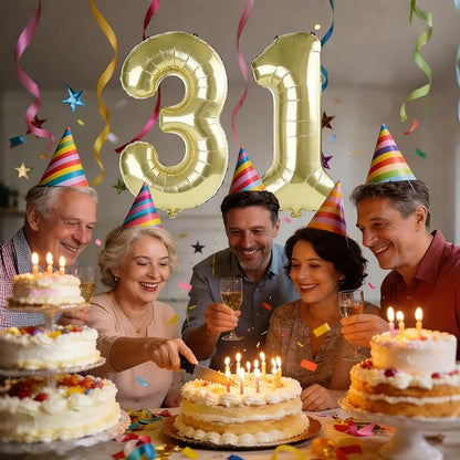 40 Inch Number 31 Balloons for 31st Birthday Party Decorations, 0-100 Champagne - Image 2