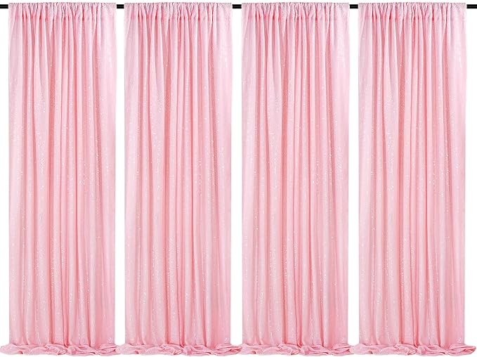 Pink Sequin Backdrop Drapes 4 Panels 2FTx8FT Glitter Backdrop Curtains | by QueenDream