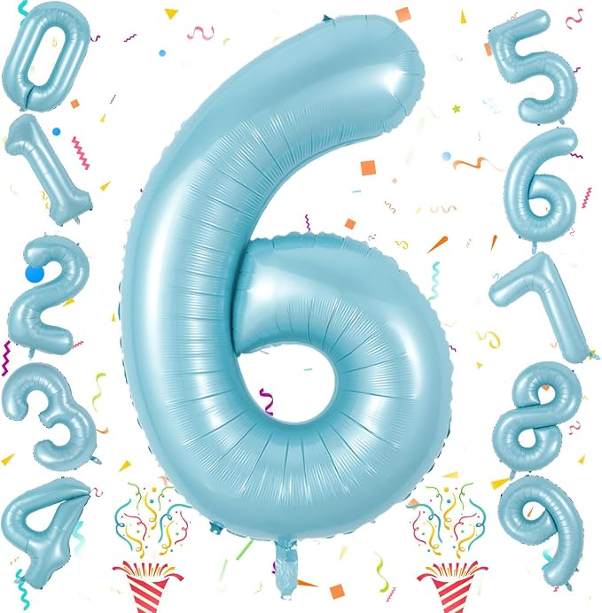 Light Blue Number 6 Balloon for Kids 6th Birthday, 40 Inch Large Pearl Baby - Image 9