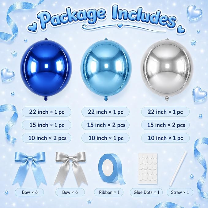 Blue and Silver Round Foil Balloons - Image 2