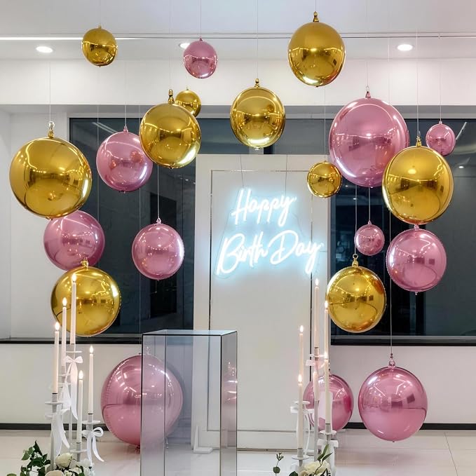 9 Pcs Pink Gold Round Foil Balloons Baby Light Pink Metallic Gold Chrome 4D - Image 6