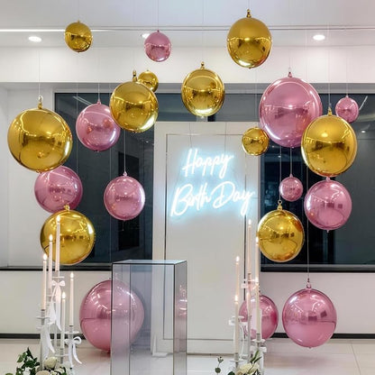 9 Pcs Pink Gold Round Foil Balloons Baby Light Pink Metallic Gold Chrome 4D - Image 6