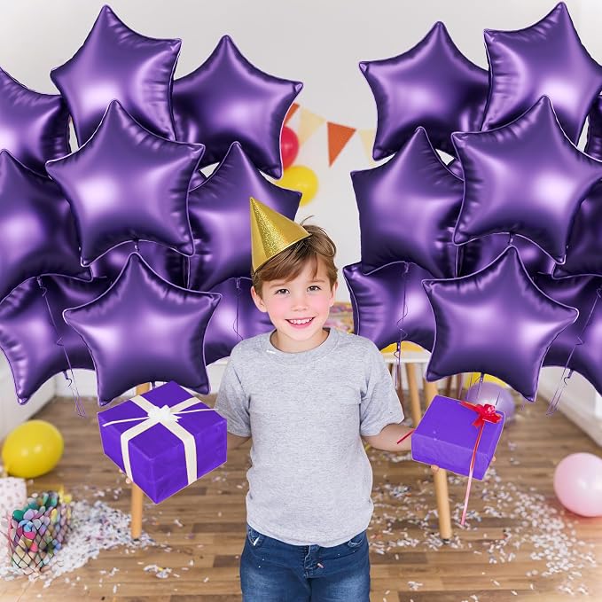 Purple Star Foil Balloons, 18 Inch Metallic Stars Aluminum Balloon Helium - Image 6