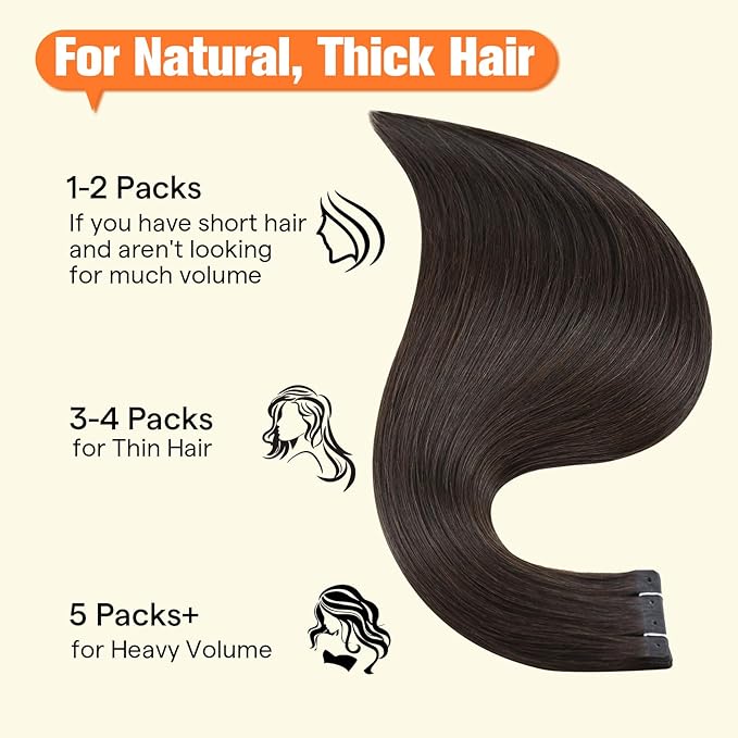 Full Shine Tape in Hair Extensions Color 2 Dark Brown 20PCS Tape Extensions Human Hair 50G 22INCH Invisible Seamless Skin Weft for Women Soft Remy Hair Extensions No Glue No Clips
