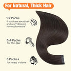 Full Shine Tape in Hair Extensions Human Hair Color 2 Dark Brown 30G Tape Extensions Remy Hair 20Pcs 12Inch Invisible Tape in Extensions No Clips for Daily Wear Seamless Glueless Straight Party