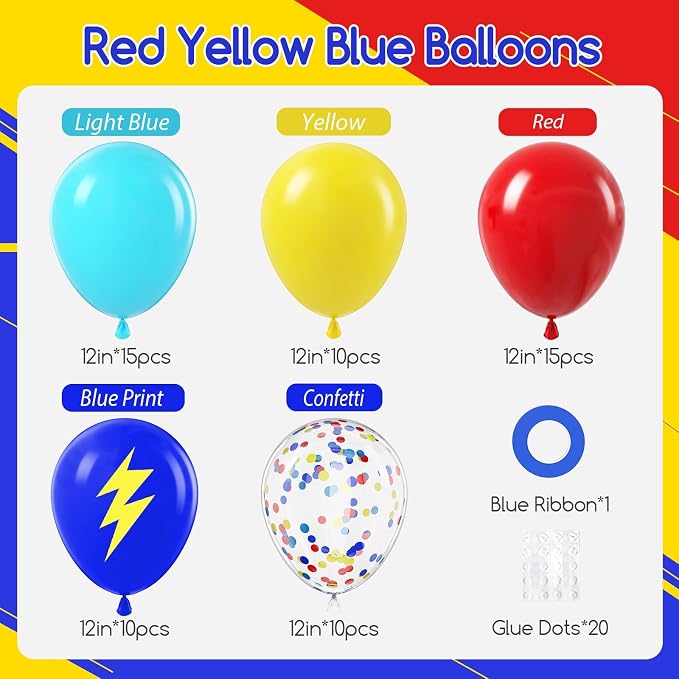 60pcs 12inch Red Yellow and Blue Balloons - Image 2
