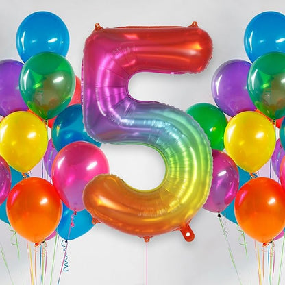 Rainbow Number 5 Balloon 40 Inch, Big Large Foil Number Balloons, Gradient - Image 2