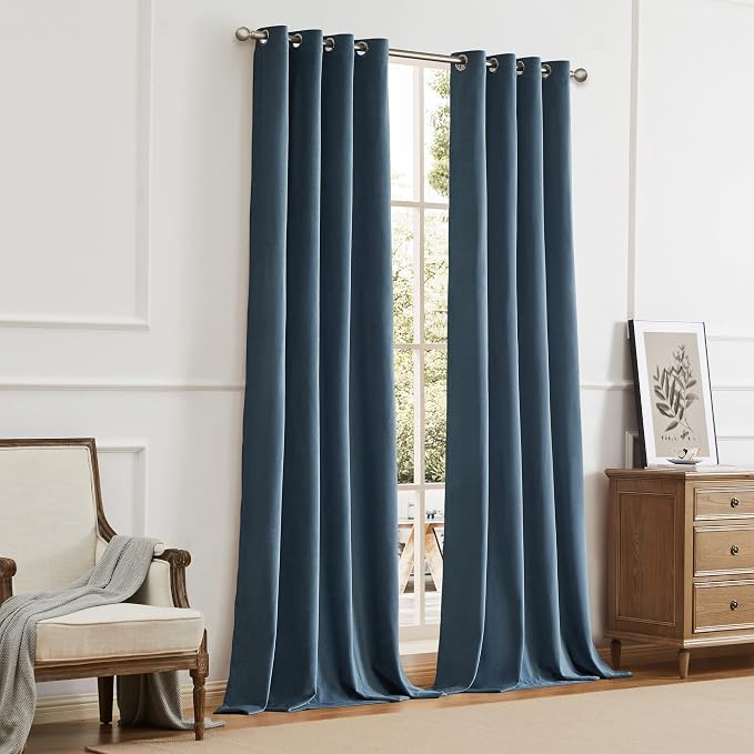 BULBUL Velvet Stone Blue Blackout Curtains 96 inch Long - Image 7