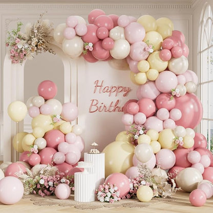 RainbowQ 165 Pcs Pink and Yellow Balloons Arch Kit Different Sizes Garland | by RainbowQParty