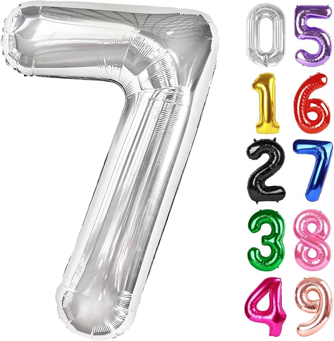Silver Number 7 Balloon 40 Inch, 7th Birthday Party Decorations Men Women | by IWERP