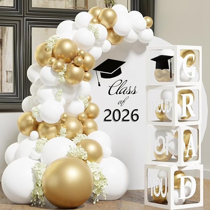 Graduation Decorations 2026, PROUD OF YOU, Class of 2026 and 130pcs White Gold by Staraise