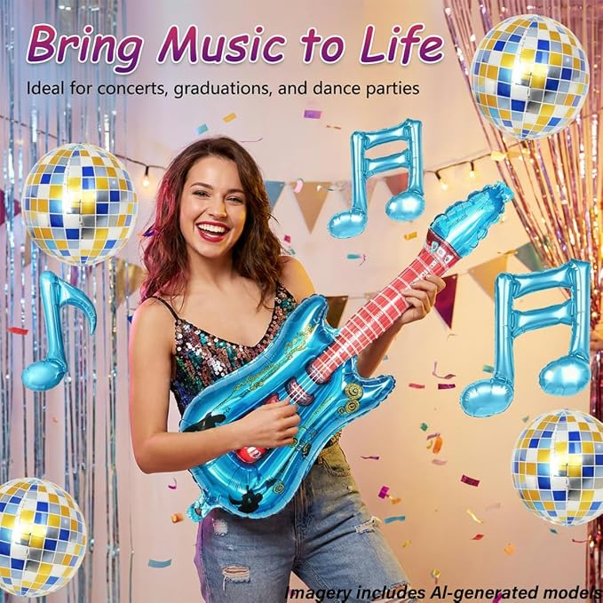 Music Party Decorations, Iridescent Disco Ball Guitar Four-Point Star Foil - Image 3